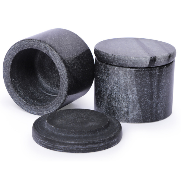 NikkisPride Black marble spice box with lid Set of 2